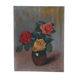 Tableau huile sur toile “Bouquet de fleurs”, de Henri Ruegger …
