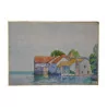 Tableau aquarelle “Villas bord de lac”, de Henri RUEGGER (1881 … - Moinat - Ruegger