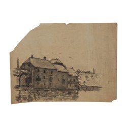 Tischzeichnung auf Karton „See, Boote usw...“, von Henri