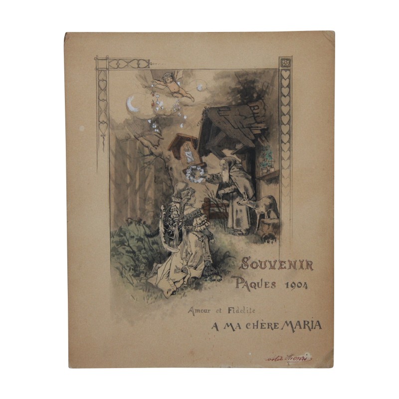 Zeichenbrett auf Karton „Souvenir Ostern 1904“, von Henri … - Moinat - Gemälden - Landschaften Zeichenbrett auf Karton „Souvenir Ostern 1904“, von Henri … - Moinat - Gemälden - Landschaften