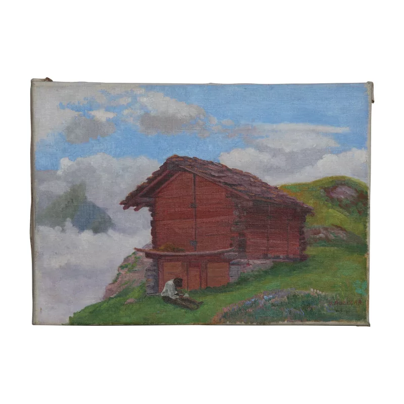 Oil painting on canvas “Barn with character, Val … - Moinat - Ruegger