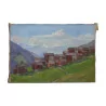 Oil painting on canvas “Mountain village - La Forclaz”, by … - Moinat - Ruegger