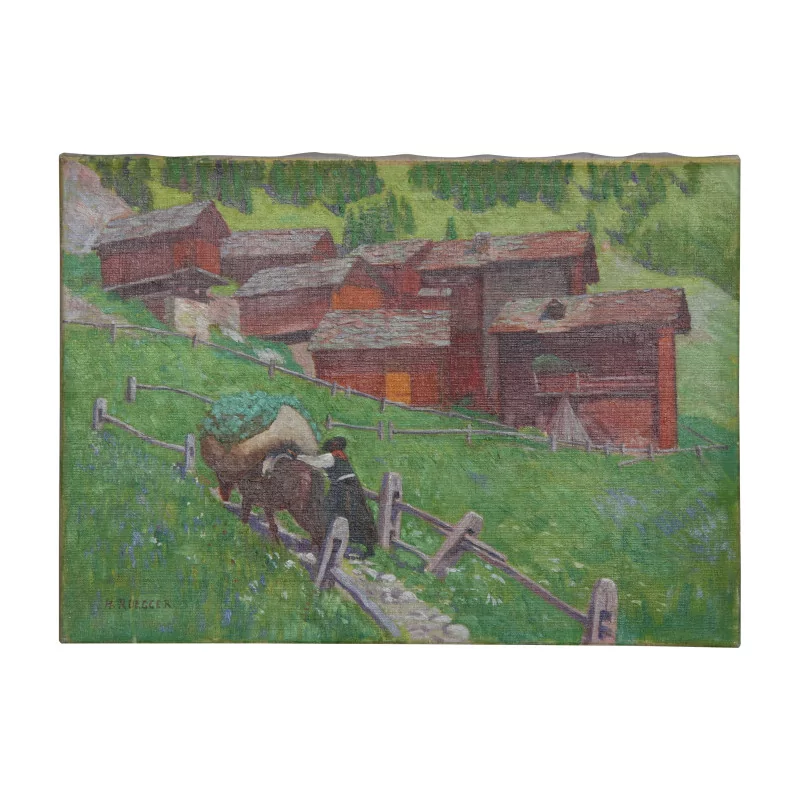 Картина маслом на холсте «Валезан лезет на сено… - Moinat - Ruegger