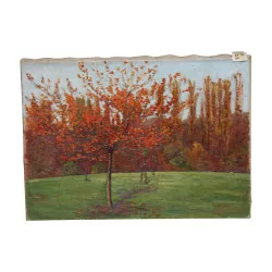Tableau huile sur toile “Arbres en automne”, de Henri RUEGGER …