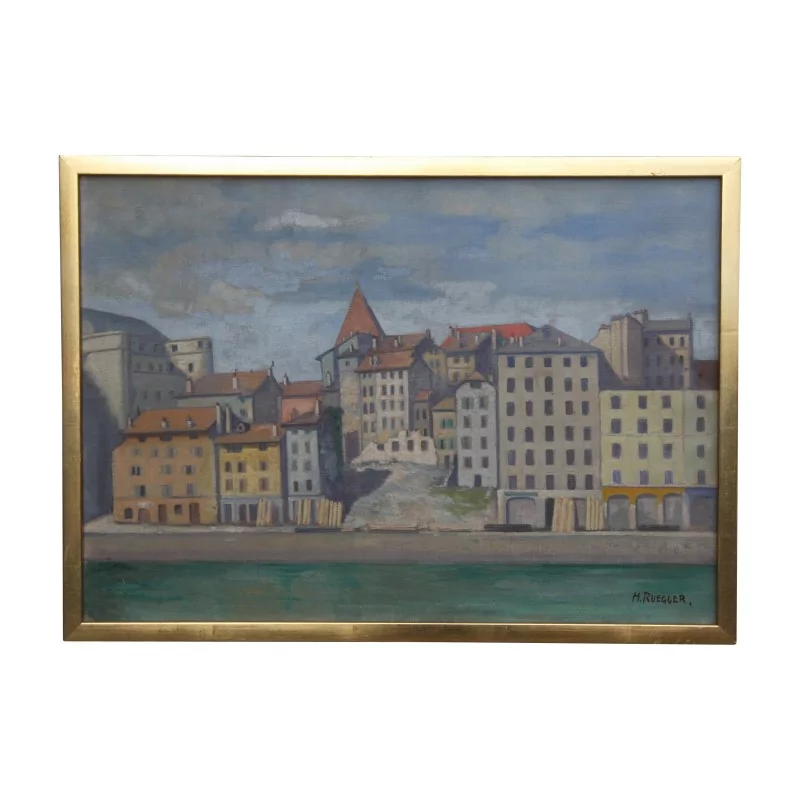 Oil painting on canvas “Quai du Seujet - Geneva”, by Henri … - Moinat - Painting - Landscape