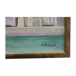 Oil painting on canvas “Quai du Seujet - Geneva”, by Henri …