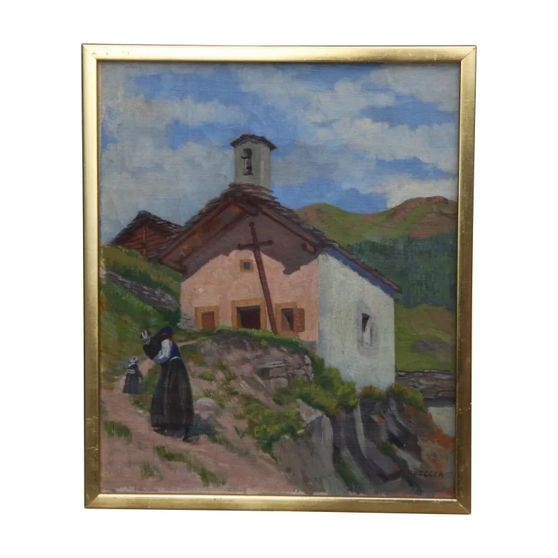 布面油画“La Forclaz 的小教堂”，Henri … - Moinat - 画 - 景观