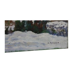 Ölgemälde auf Leinwand „Farm unter dem Schnee“, von Henri …