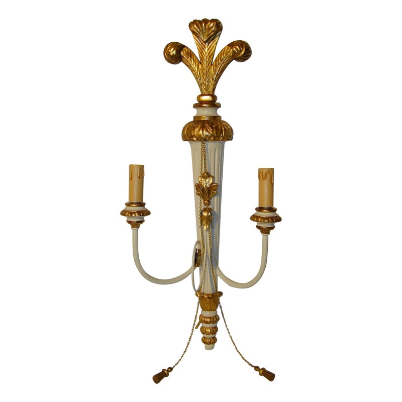 Applique Regency 2 lumières, en bois sculpté blanc et doré. - Moinat - Appliques murales Applique Regency 2 lumières, en bois sculpté blanc et doré. - Moinat - Appliques murales