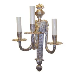 Pair of Louis XVI sconces with 3 lights in silvered bronze.
