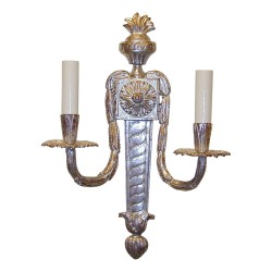 Pair of Louis XVI 2-light silver-plated bronze wall lights.