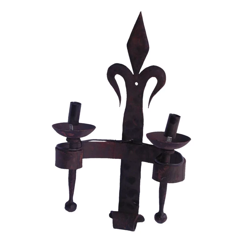 large model 2-light wall lamp in wrought iron. - Moinat - Wall lights, Sconces