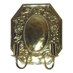 2 Appliques octogonales en laiton à 2 lumières avec décor