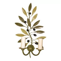 “Olives” wall lamp in painted wrought iron, with 2 lights.
