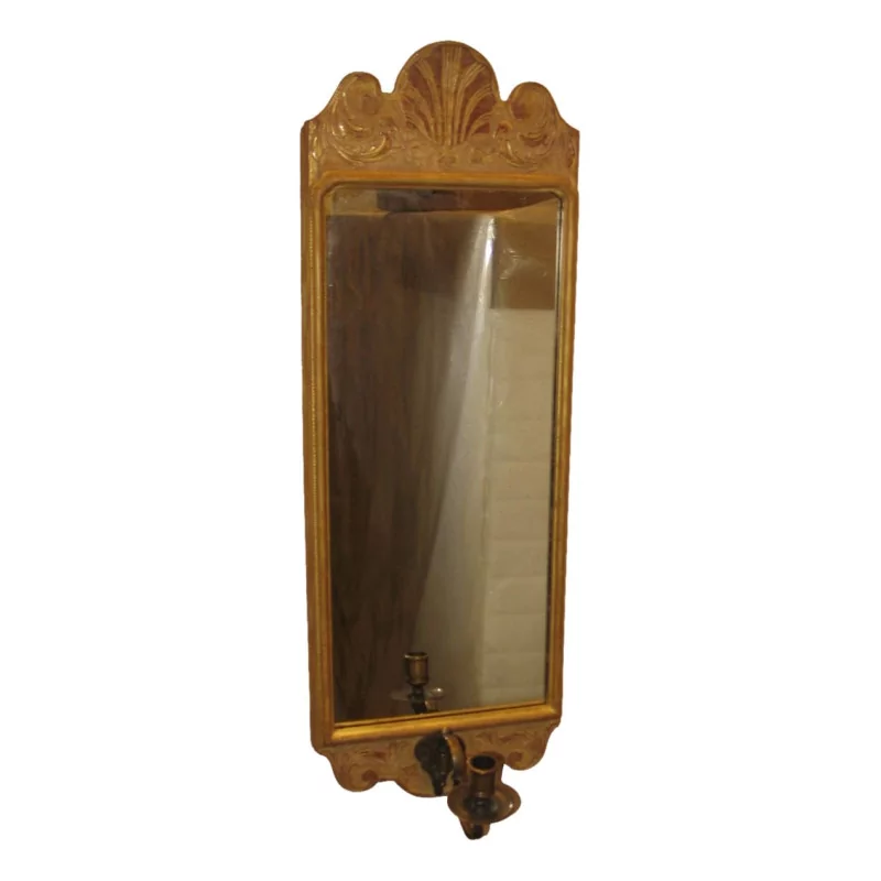 Wandlampe aus vergoldetem Holz, mit Spiegel und Leuchter. - Moinat - Wandleuchter