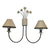 2 Wall lights in green painted metal and earthenware, with lampshade. - Moinat - Wall lights, Sconces