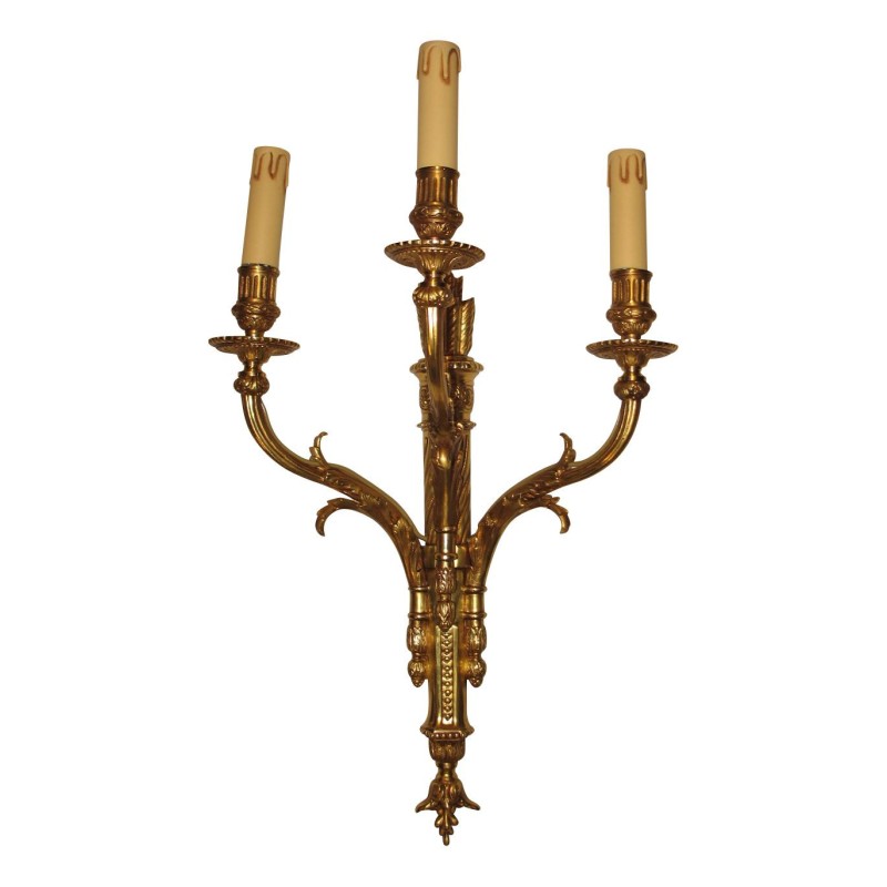 Applique Louis XVI 3 lumières en bronze patiné. - Moinat - Appliques murales Applique Louis XVI 3 lumières en bronze patiné. - Moinat - Appliques murales