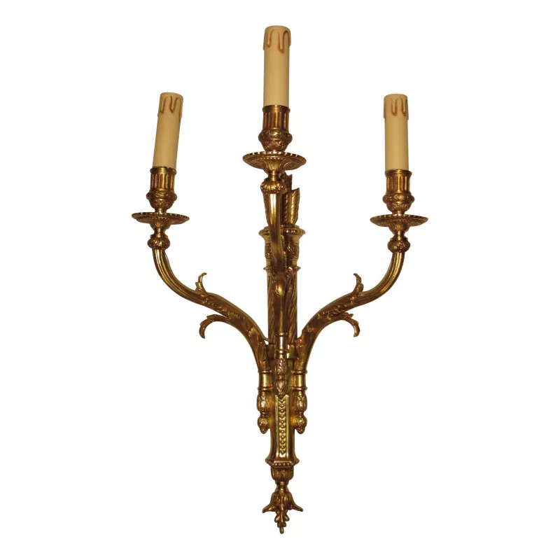 Louis XVI 3-flammige Wandlampe aus patinierter Bronze. - Moinat - Wandleuchter
