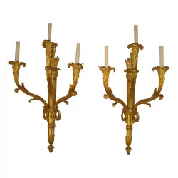Paar „Köcher“-Wandlampen im Louis XVI-Stil mit 3 Lichtern, …