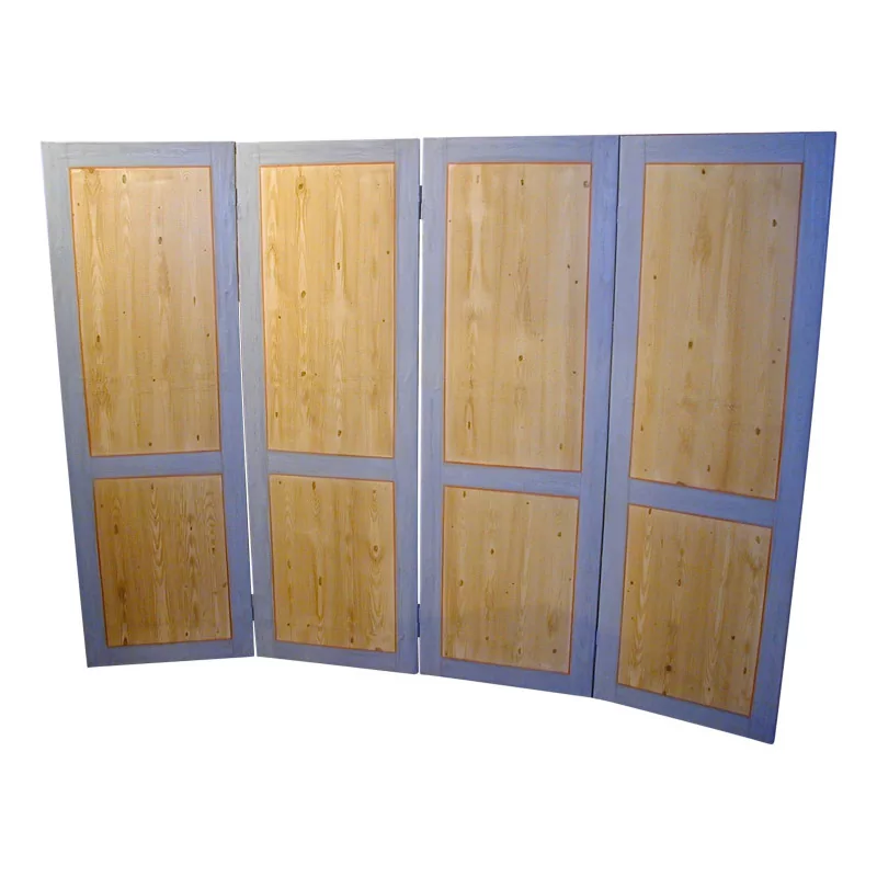 4-leaf screen with faux wood painted decor. - Moinat - Screens