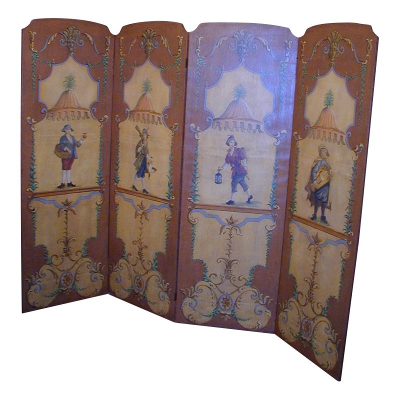 4-flügeliger Paravent mit Regency-Dekor. - Moinat - Wandschirme 4-flügeliger Paravent mit Regency-Dekor. - Moinat - Wandschirme
