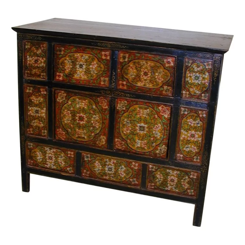 Meuble Tibétain avec motif de fleurs blanches, avec 4 portes. - Moinat - Bahuts, Bars, Buffets, Coffres, Enfilades Meuble Tibétain avec motif de fleurs blanches, avec 4 portes. - Moinat - Bahuts, Bars, Buffets, Coffres, Enfilades