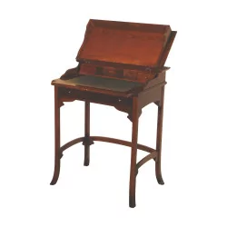 Edwardian style writing table in walnut with marquetry.