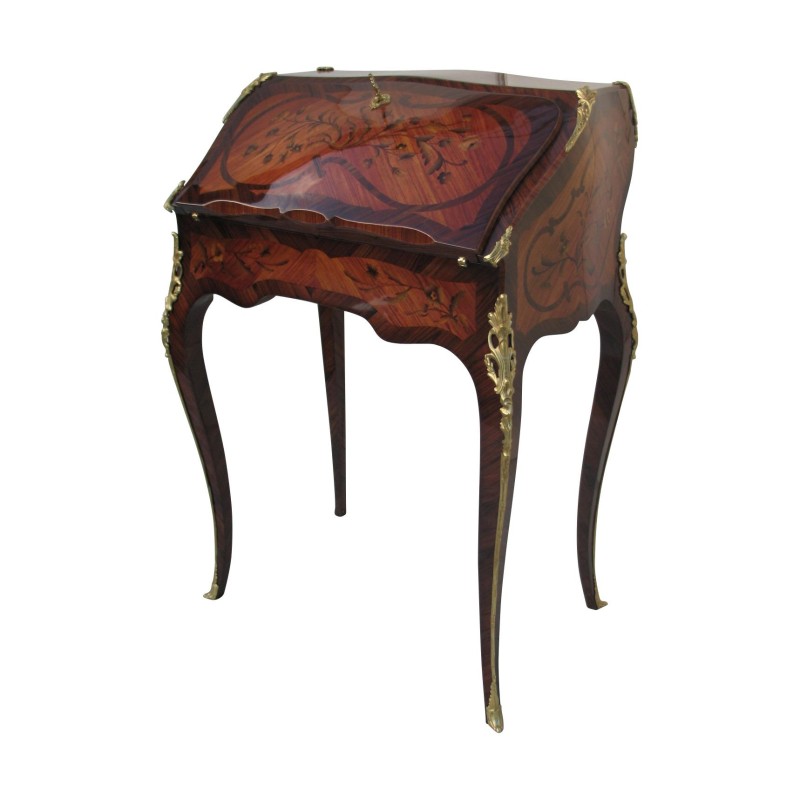Bureau Dos d'Ane Louis XV marqueté en bois de rose et … - Moinat - Bureaux cylindre, à abattant, Secrétaires