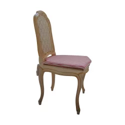 4 Louis XV-Stuhl, Sitzfläche aus Rohrgeflecht mit Kissen.
