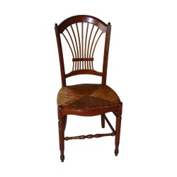 Directoire-Stuhl „Gèrbe“, Sitzfläche aus Stroh.