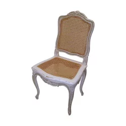 Stuhl aus Rohrgeflecht Louis XV, grau lackiert.
