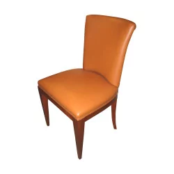Stuhl aus braunem Leder, Art.-Nr. Kasse 03-5178.