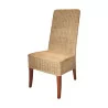 现代稻草编织椅，带木腿。 - Moinat - 椅子