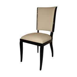 schwarz lackierter Art-déco-Stuhl, bezogen mit elfenbeinfarbenem Leder.