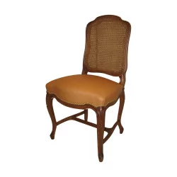 Régence chair in carved beech, antique patina, caned back...