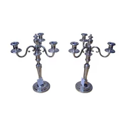 Pair of candelabra with 3 LS XVI lights, silver finish.