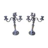 Pair of candelabra with 3 LS XVI lights, silver finish. - Moinat - Candleholders, Candlesticks