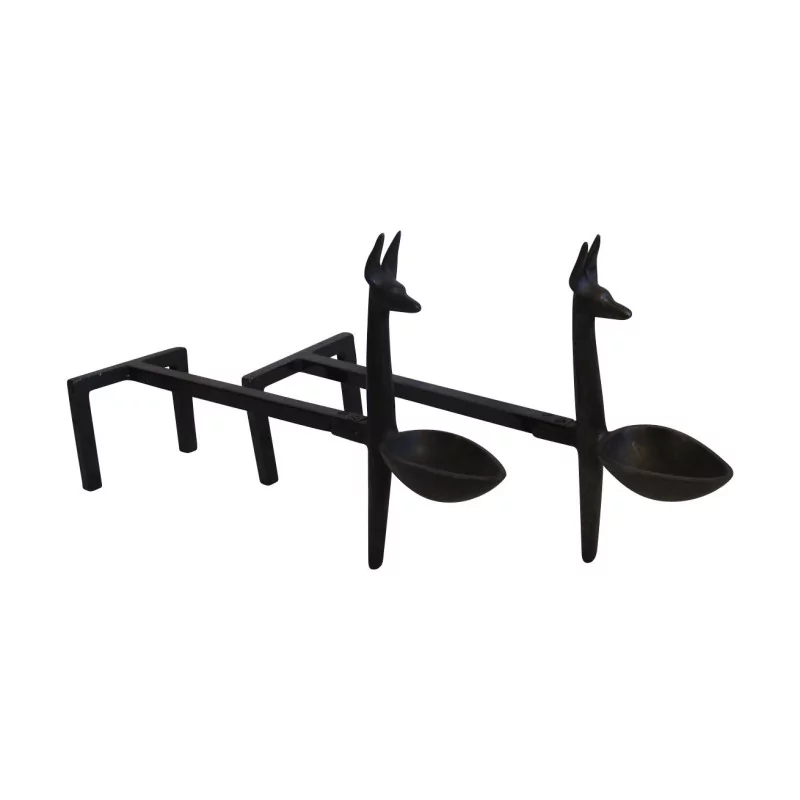 Pair of black wrought iron andirons. - Moinat - Firedogs, Andirons