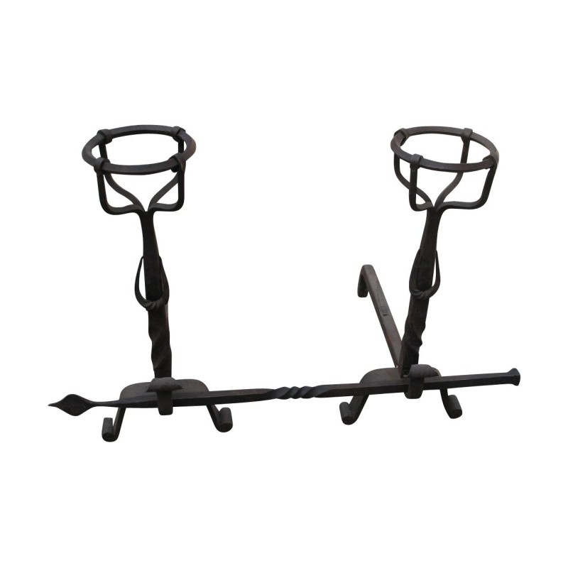 Pair of wrought iron andirons. - Moinat - Firedogs, Andirons Pair of wrought iron andirons. - Moinat - Firedogs, Andirons