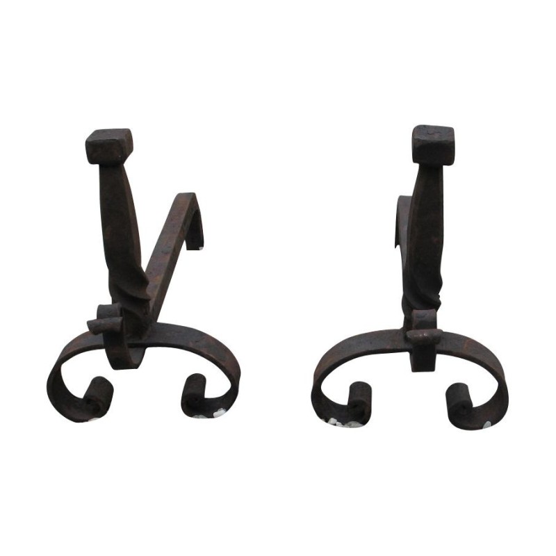 Pair of wrought iron andirons. - Moinat - Firedogs, Andirons Pair of wrought iron andirons. - Moinat - Firedogs, Andirons