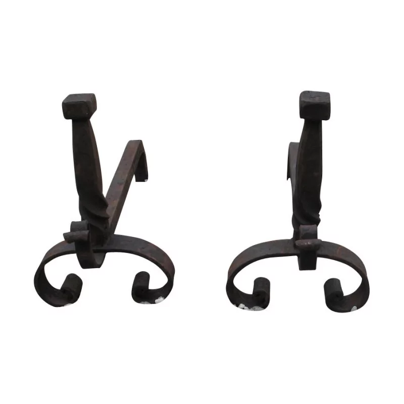 Pair of wrought iron andirons. - Moinat - Firedogs, Andirons