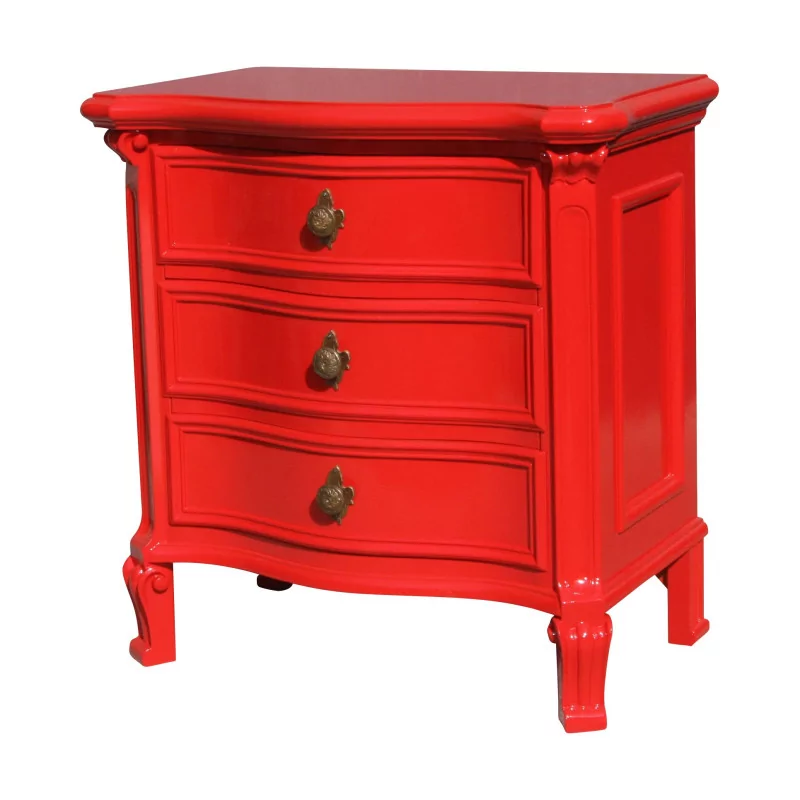 床头柜，带 3 个抽屉，漆成法拉利红色和内部抽屉…… - Moinat - End tables, Bouillotte tables, 床头桌, Pedestal tables