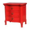 床头柜，带 3 个抽屉，漆成法拉利红色和内部抽屉…… - Moinat - End tables, Bouillotte tables, 床头桌, Pedestal tables