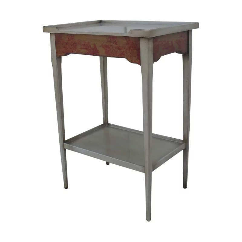床头柜，采用白色漆木和 Toile de Jouy 面料，带 1 个抽屉。 - Moinat - End tables, Bouillotte tables, 床头桌, Pedestal tables