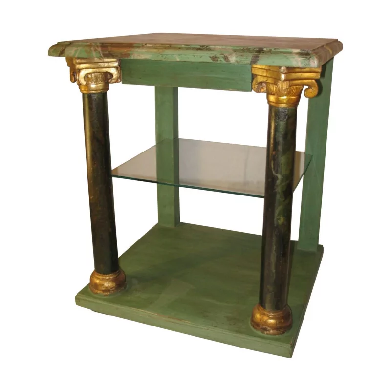 green painted bedside table with faux marble top, ionic columns... - Moinat - VE2022/1