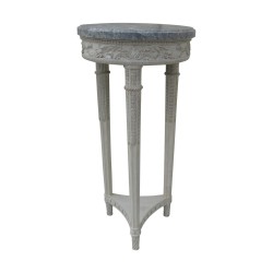 Louis XVI 3-legged pedestal table, in carved wood and painted white,
