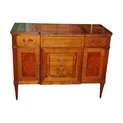 Cherry wood cabinet with 3 drawers and 2 doors and top with