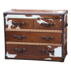 chest of drawers with 4 unique cowhide drawers.