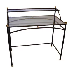 wrought iron console with glass top.