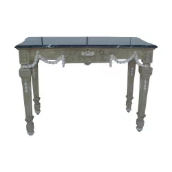 Gray brown lacquered carved wooden console with marble top …